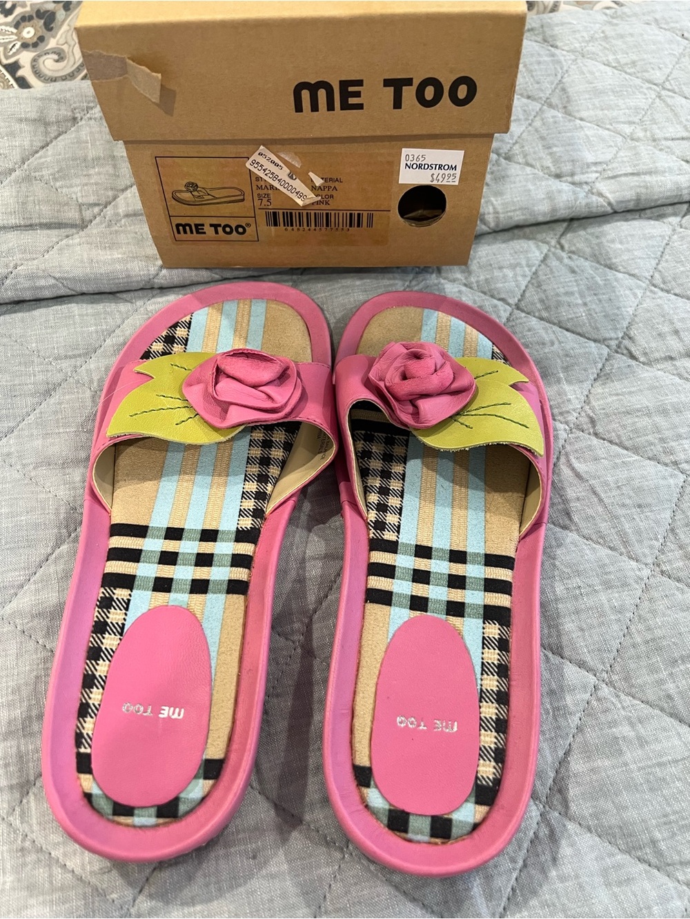 me too Pink and Lime Floral Slide Sandals